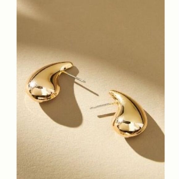 Gold geo bean stud earrings #170 - Picture 1 of 4